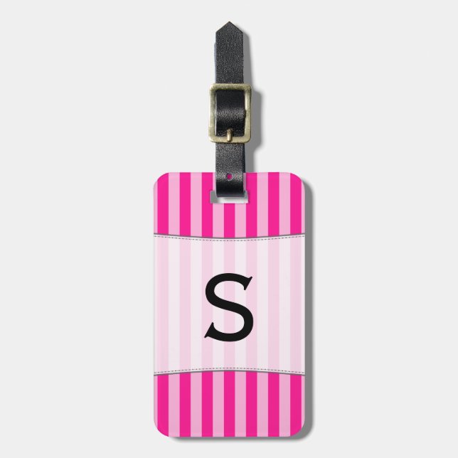 Étiquette À Bagage Initiale personnalisée + Grilles rose pâle et rose (Devant Vertical)