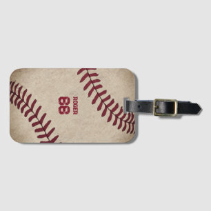 Étiquette À Bagage Initiales de baseball rustique Nom Vintage Numéro 
