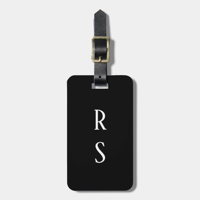 Étiquette À Bagage Initiales de monogramme Cadeau personnalisé noir b (Devant Vertical)