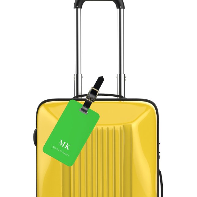 Étiquette À Bagage Initiales du monogramme vert citron (Créateur téléchargé)
