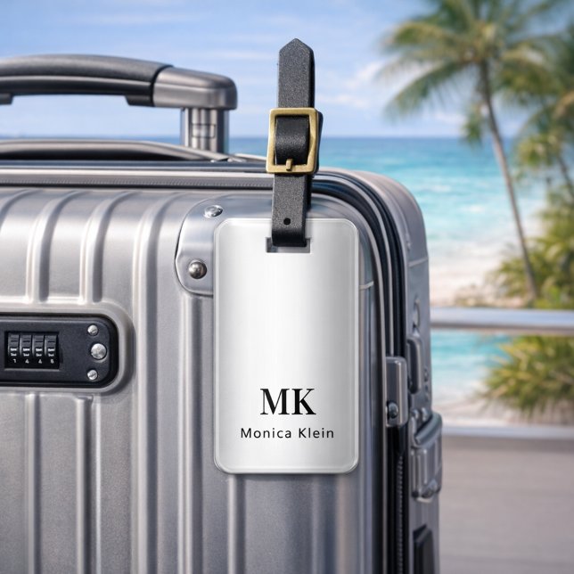 Étiquette À Bagage Initiales en argent monogramme élégant (Créateur téléchargé)