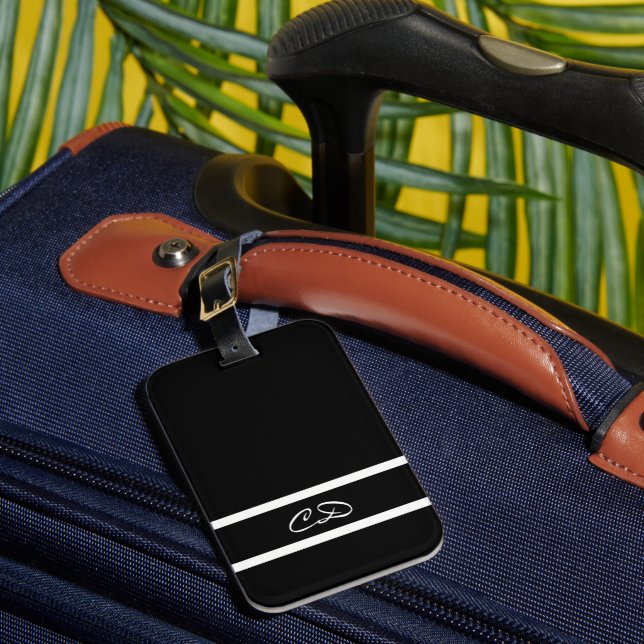 Étiquette À Bagage Initiales en monogramme noir blanc (Insitu Rectoal 1)