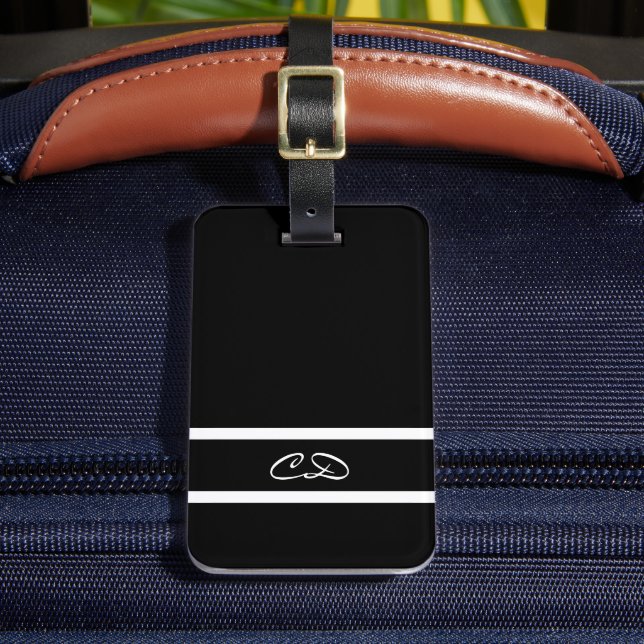 Étiquette À Bagage Initiales en monogramme noir blanc (Insitu Rectoal 2)