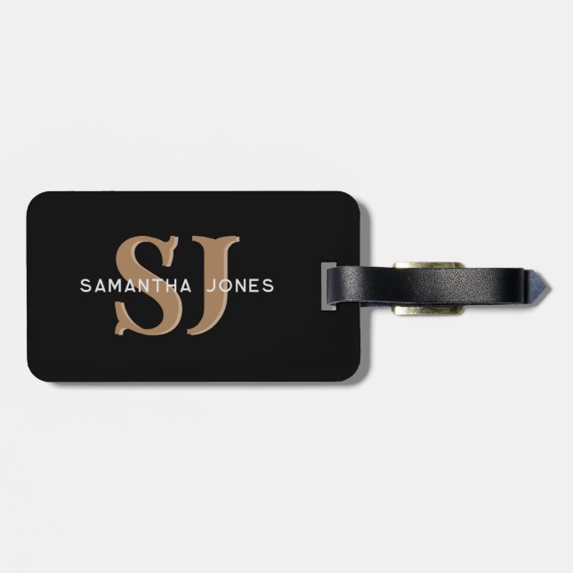 Étiquette À Bagage Initiales minimaux Gras Modernes Noir Or (Dos horizontal)