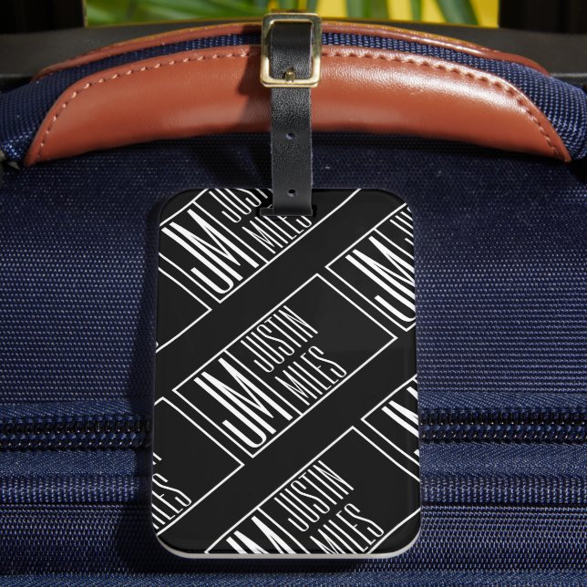 Étiquette À Bagage Initiales modernes avec nom Monogram Motif (Insitu Rectoal 2)