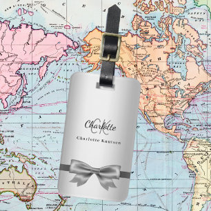 Étiquette À Bagage Initiales monogramme arc en argent élégant