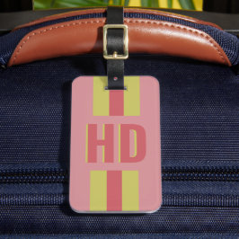 Étiquette À Bagage Initiales monogramme ombré rayées rouge et jaune d