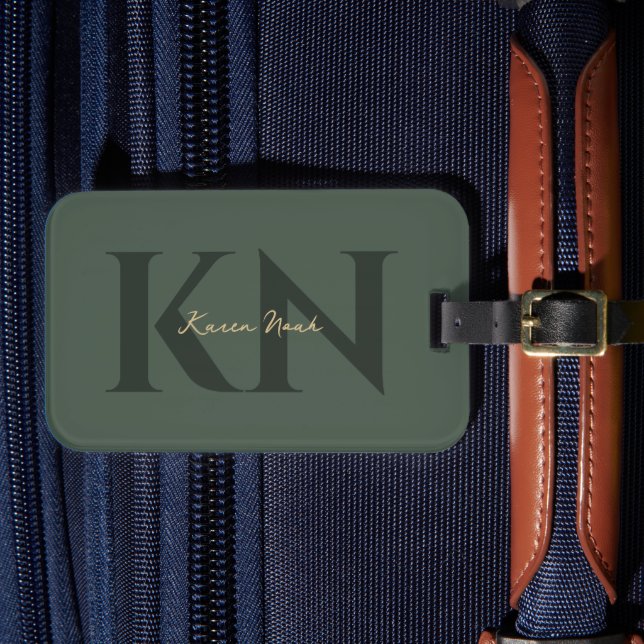 Étiquette À Bagage Initiales Monogrammes modernes Vert foncé Professi (Insitu Rectoal 4)