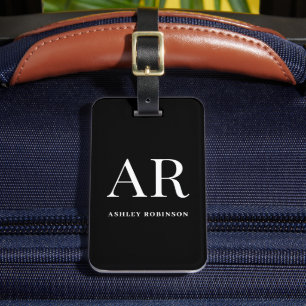 Étiquette À Bagage Initiales Personnalisées Monogramme Noir Élégant