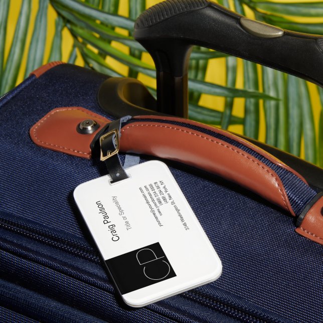 Étiquette À Bagage Initiales simples de monogramme noir blanc (Insitu Rectoal 1)