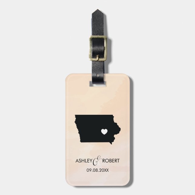 Étiquette À Bagage Iowa Map Mariage bagage balise, nom du couple (Devant Vertical)