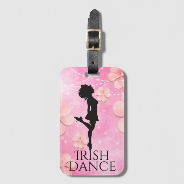 Étiquette À Bagage Irlandais Dance hard Chaussure rose Shamrock Clove (Devant Vertical)