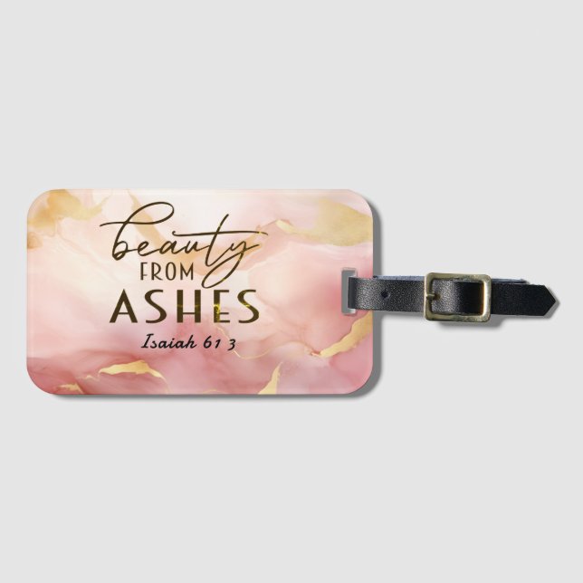 Étiquette À Bagage Isaïe 61 3 Beauté de Ashes Bible Verse Rose (Devant Horizontal)