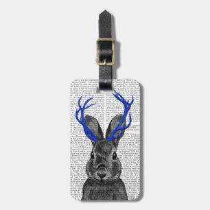 Étiquette À Bagage Jackalope avec Antlers Bleus