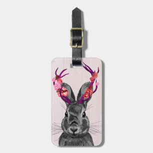 Étiquette À Bagage Jackalope avec Antlers roses 2