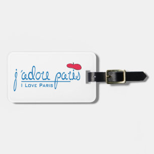 Étiquette À Bagage j'adore Paris (J'aime Paris) avec béret rouge