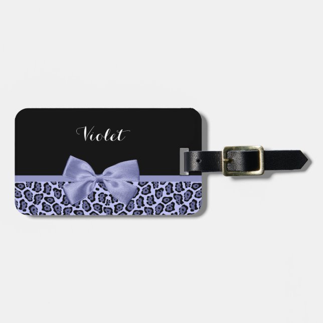 Étiquette À Bagage Jaguar Purple Girl Print Lavender Bow avec nom (Devant horizontal)