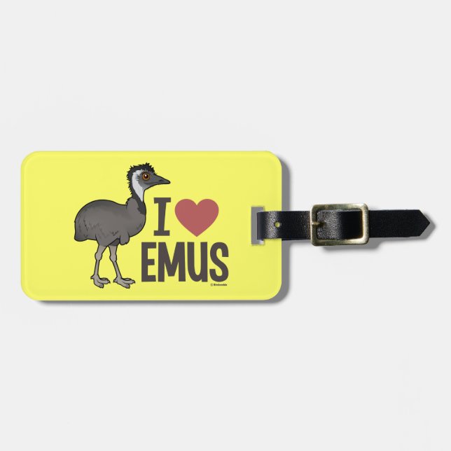 Étiquette À Bagage J'aime des émeus (Devant horizontal)