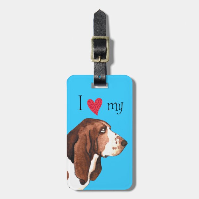 Étiquette À Bagage J'aime ma peau de Basset (Devant Vertical)