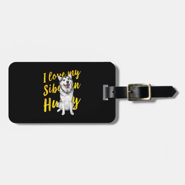 Étiquette À Bagage J'Aime Mon Husky Sibérien | Cadeau Amoureux des ch (Devant horizontal)