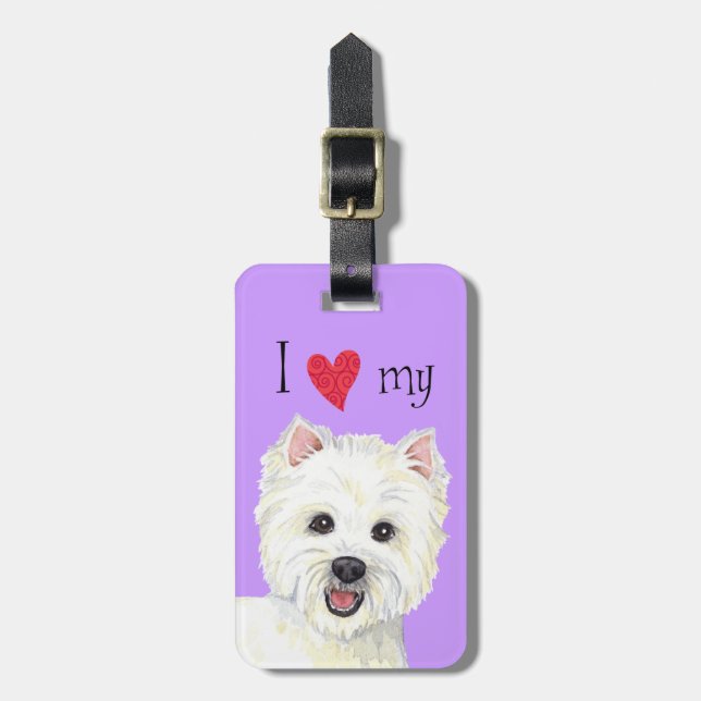 Étiquette À Bagage J'aime mon Westie (Devant Vertical)