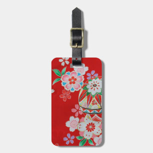 Étiquette À Bagage Japonais KIMONO Textile, motif floral