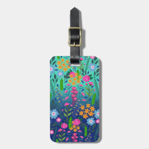 Étiquette À Bagage Jardin à fleurs de couleur bleue