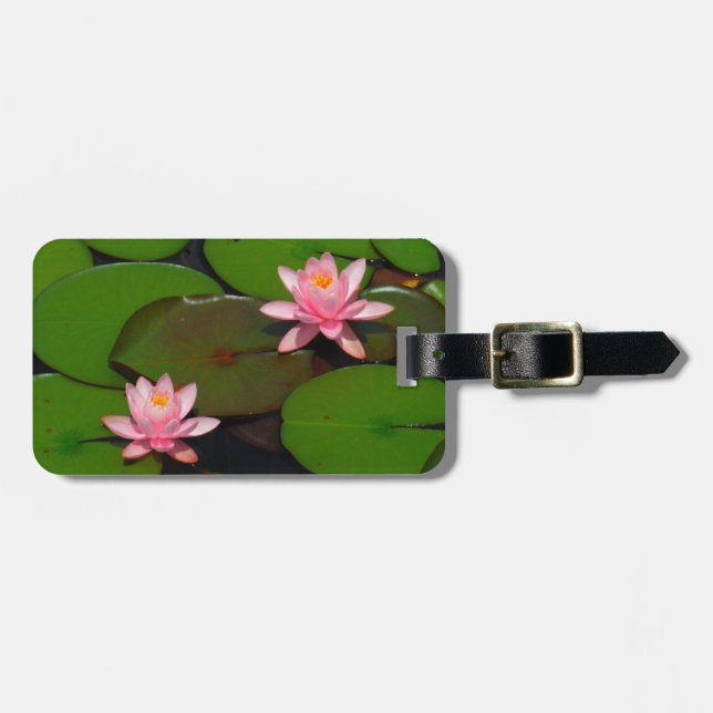 Étiquette À Bagage Jardin de fleurs de laine d'eau de lotus rose, (Devant horizontal)