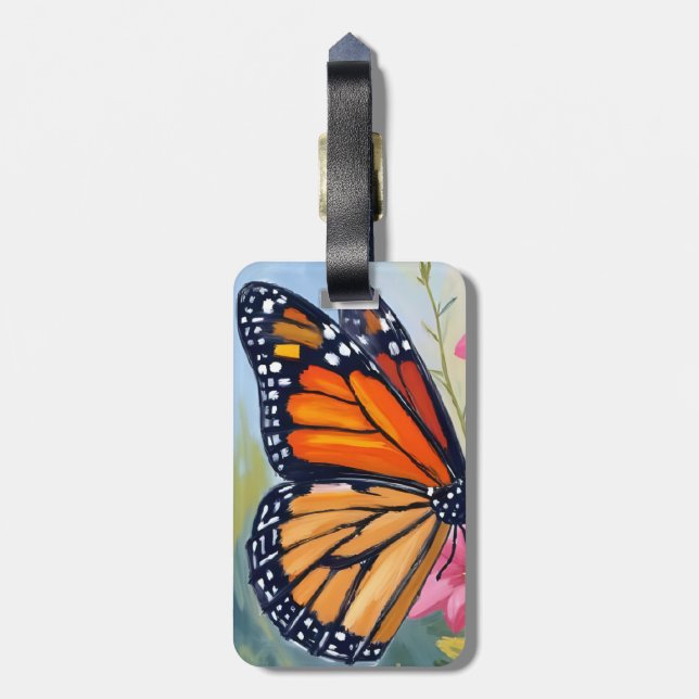 Étiquette À Bagage Jardin Floral Aquarelle Papillon Monarque (Dos Vertical)
