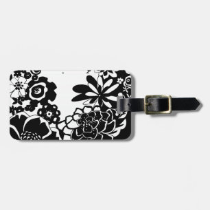 Étiquette À Bagage Jardin floral noir et blanc Motif graphique