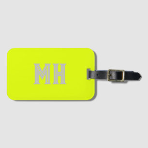 Étiquette À Bagage Jaune Néon Monogrammé Tendance Voyage Lumineux