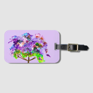 Étiquette À Bagage Jaune violette arbre aquarelle art