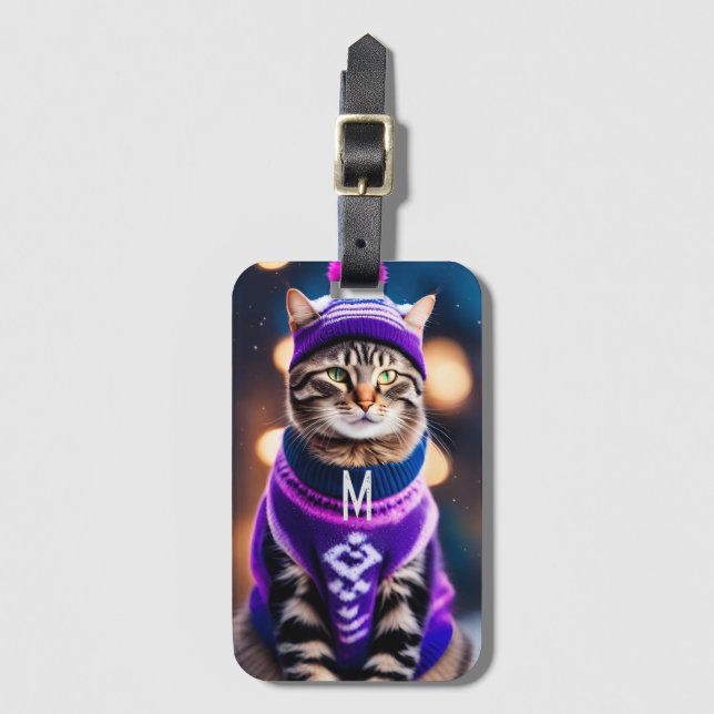 Étiquette À Bagage jazzy hivernal kitty - ajouter monogramme (Devant Vertical)