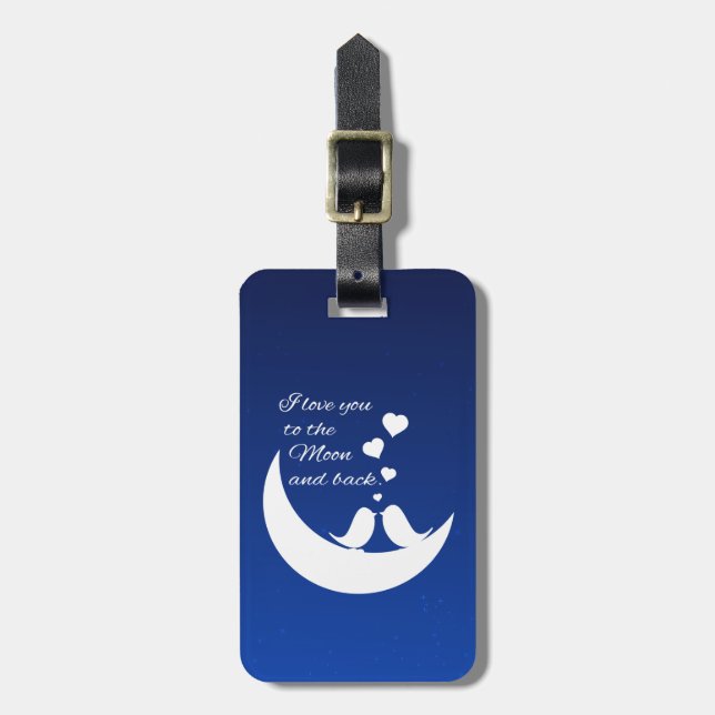 Étiquette À Bagage Je t'aime sur la Lune et de retour (Devant Vertical)