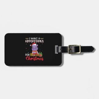 Étiquette À Bagage Je veux un hippopotame pour Noël