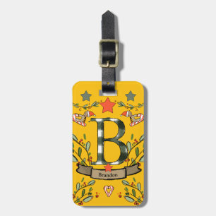 Étiquette À Bagage Je voyage pour Noël monogramme "B" avec nom