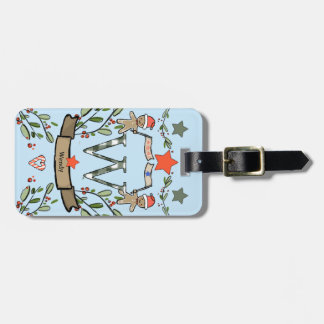 Étiquette À Bagage Je voyage pour Noël monogramme "W" avec nom