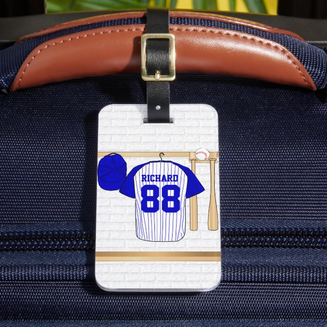 Étiquette À Bagage Jersey de baseball bleu et blanc personnalisé (Insitu Rectoal 2)