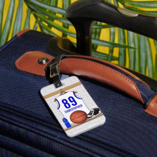 Étiquette À Bagage Jersey de basketball blanc et bleu personnalisé