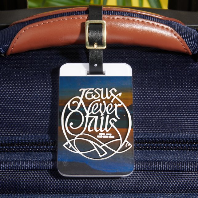 Étiquette À Bagage "JÉSUS n'échoue jamais. Soyez heureux" (Insitu Rectoal 2)
