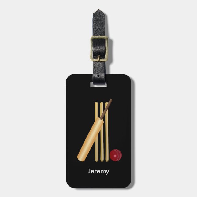 Étiquette À Bagage Jeu de cricket, texte personnalisable (Devant Vertical)