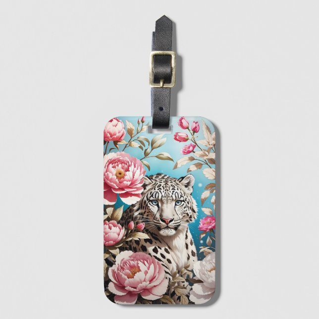 Étiquette À Bagage Jeu De Léopard Des Neiges Et Pies Roses (Devant Vertical)