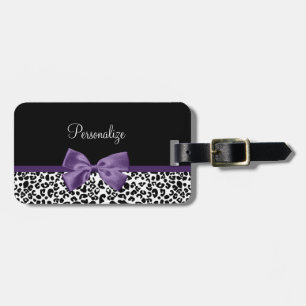 Étiquette À Bagage Jeune Empreinte de léopard, Joli Ruban Violet, Nom