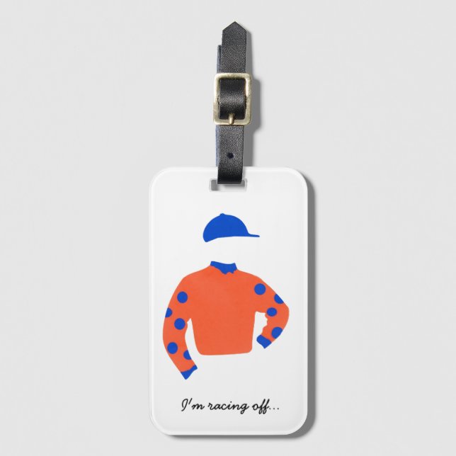 Étiquette À Bagage Jockey Silks "Je pars... " identité. (Devant Vertical)