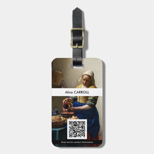 Étiquette À Bagage Johannes Vermeer - La Milkmaid - Code QR (Devant Vertical)