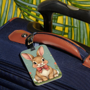 Étiquette À Bagage Joli adorable lapin brun avec nœud papillon