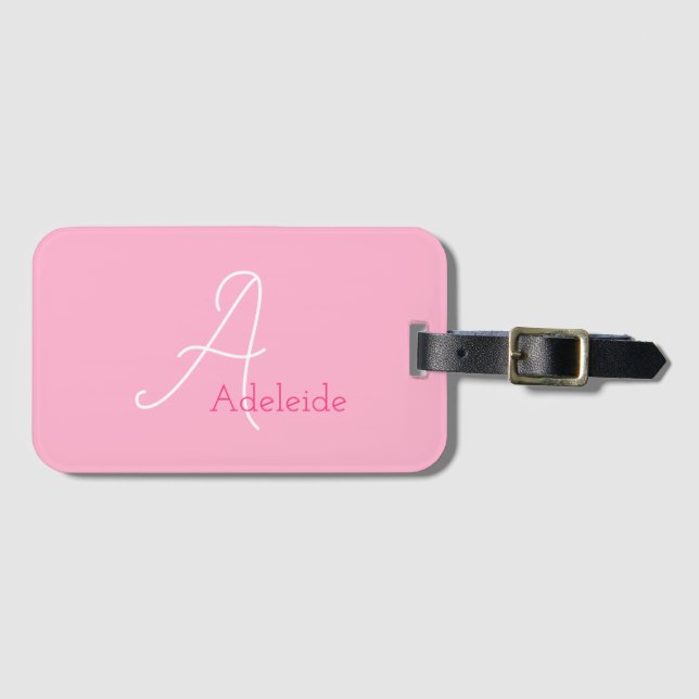 Étiquette À Bagage Joli Amusant Moderne Fille Rose Monogramme (Devant Horizontal)