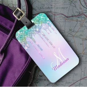 Étiquette À Bagage Joli Aqua Turquoise Unicorn Parties scintillant Dr