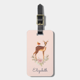 Étiquette À Bagage Joli Brown avec des oiseaux et des Roses