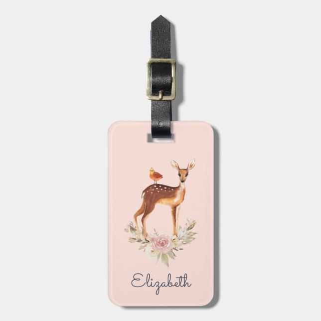 Étiquette À Bagage Joli Brown avec des oiseaux et des Roses (Devant Vertical)